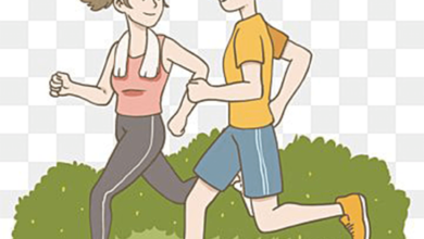 Man and woman jogging in the park focused on health and wellness