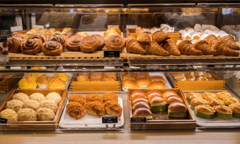 Freshly baked assorted pastries and buns on display at one of the best bakers in dehradun